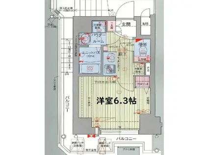 プレサンス難波イーストモダニティ(1K/15階)の間取り写真