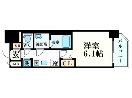 プレサンス野田阪神駅前ザプレミアム(1K/13階)の間取り写真