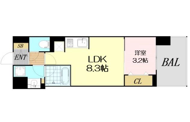 アーバネックス新町Ⅱ(1LDK/4階)の間取り写真