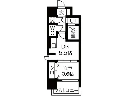 レジュールアッシュウエストレジス(1DK/2階)の間取り写真