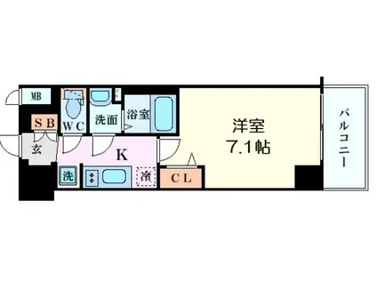 プレサンスOSAKADOMECITYクロスティ(1K/13階)の間取り写真