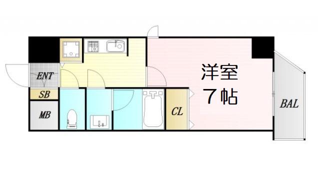 アクアプレイス東天満Ⅱ(1K/2階)の間取り写真