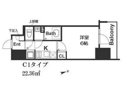 エスリード難波ステーションゲートノーステラス(1K/14階)の間取り写真