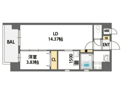 ブリリアント扇町公園(1LDK/4階)の間取り写真