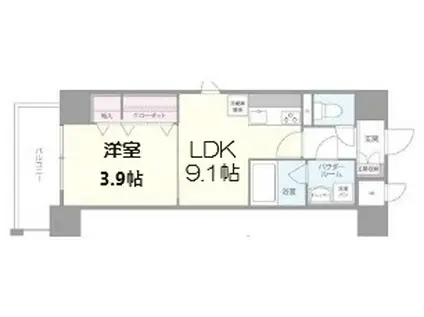 BROU上町台(1DK/8階)の間取り写真