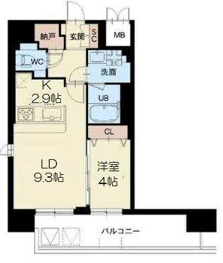 SPLENDIDE NAMBAIII(1LDK/4階)の間取り写真