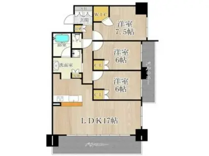 CITY SPIRE難波グレイス(3LDK/13階)の間取り写真