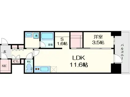 コンフォリア・リヴ北久宝寺Q(1SLDK/13階)の間取り写真