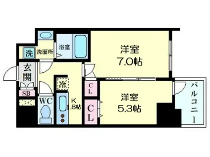 コンフォリア・リヴ新大阪ウエスト(2K/12階)の間取り写真