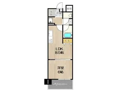 CITY SPIRE桜川Ⅰ(1LDK/6階)の間取り写真