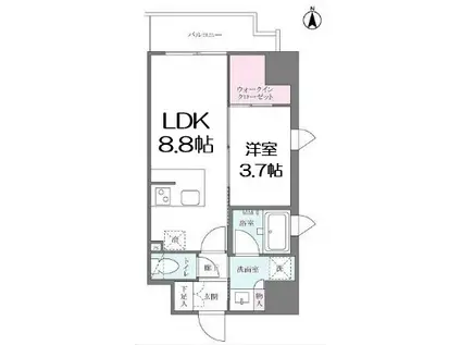 シーズンフラッツ大手前(1LDK/2階)の間取り写真