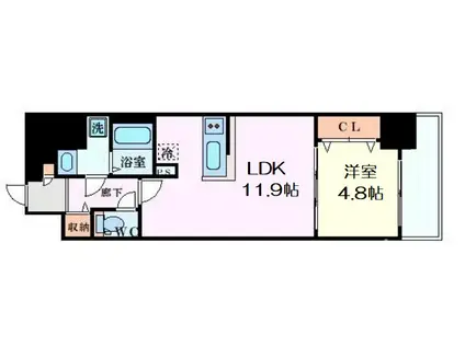 フォーリアライズ本町レクス(1LDK/14階)の間取り写真