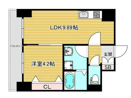 モデラート上町台(1LDK/6階)の間取り写真