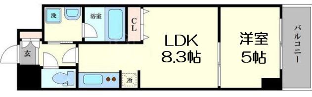 ブラービ南船場(1LDK/4階)の間取り写真