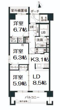 レシオ安堂寺(3LDK/4階)の間取り写真