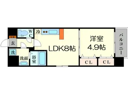 レジディア京町堀(1DK/7階)の間取り写真