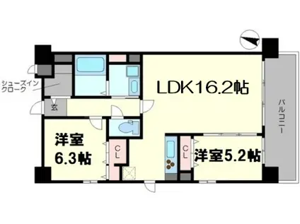 ショウエイ靱(2LDK/3階)の間取り写真