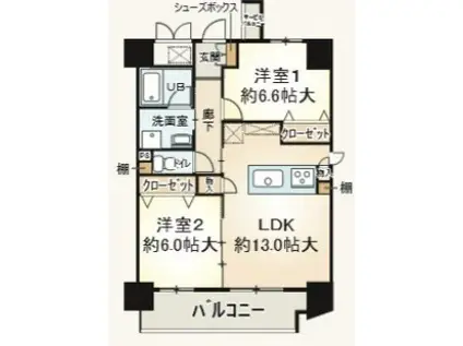 VILLASSE福島(2LDK/9階)の間取り写真