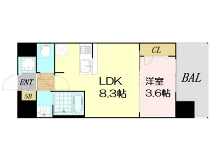 スワンズシティ大阪エスクレア(1LDK/13階)の間取り写真