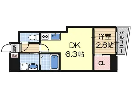 セレニテ夕陽丘EST(1DK/5階)の間取り写真