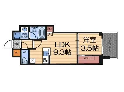 アーバネックス南森町イースト(1LDK/9階)の間取り写真
