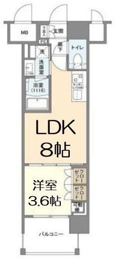 ソルレヴェンテ北堀江Q(1DK/13階)の間取り写真