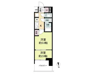 セレニテ難波グランデノール(1DK/7階)の間取り写真