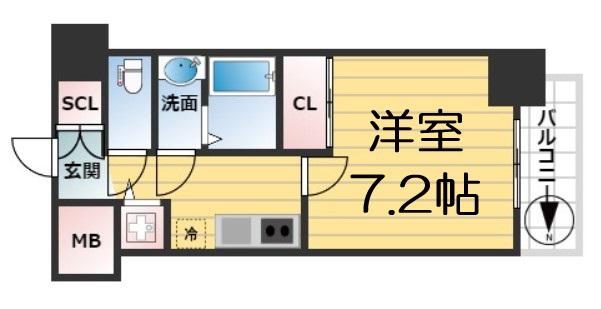 アドバンス大阪城ベレッツァ(1K/14階)の間取り写真