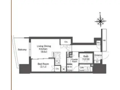 コンフォリア・リヴ本町ウエストQ(1LDK/12階)の間取り写真