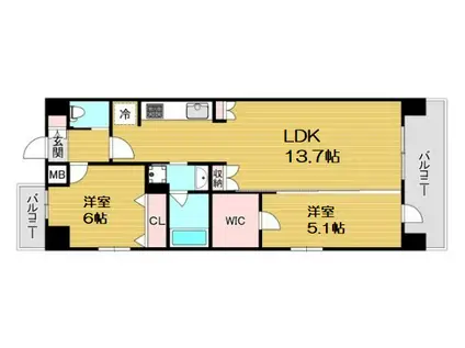 スプランディッド難波ウエストII(2LDK/7階)の間取り写真