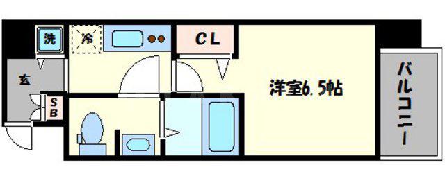 スワンズシティ北堀江(1K/2階)の間取り写真