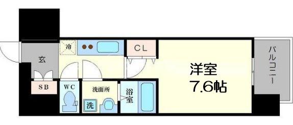 レジュールアッシュ心斎橋VITA(1K/9階)の間取り写真