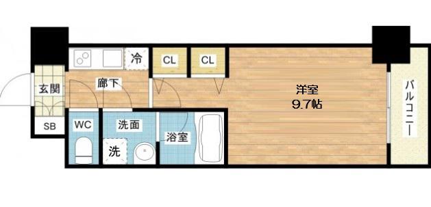 セイル淀屋橋(1K/14階)の間取り写真