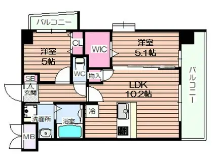 スプランディッド中之島ウエスト(2LDK/10階)の間取り写真