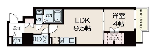 ドゥーエ南堀江(1LDK/9階)の間取り写真