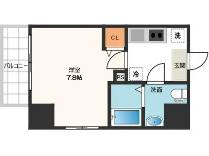 ヒルズ夕陽丘(1K/3階)の間取り写真