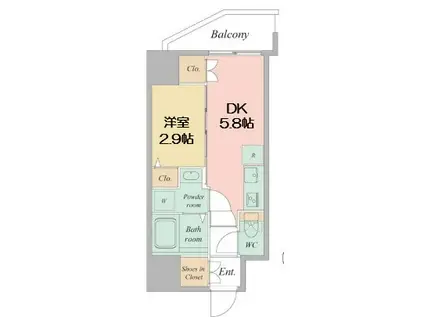 セレニテ日本橋エクラ(1DK/14階)の間取り写真