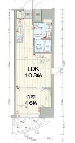 エステムコート 難波イーストレオルガ(1LDK/6階)の間取り写真