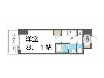 プレサンス谷町九丁目駅前(1K/2階)の間取り写真