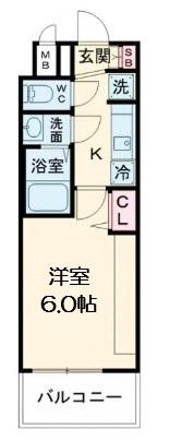 プレサンス桜川グロワール(1K/2階)の間取り写真