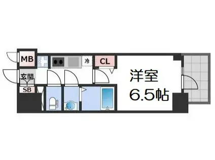 プレサンス四天王寺前夕陽ヶ丘 凛宮(1K/8階)の間取り写真