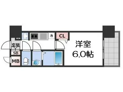 プレサンス四天王寺前夕陽ヶ丘 凛宮(1K/10階)の間取り写真