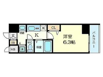 プレミアムコート天神橋エイト(1K/7階)の間取り写真