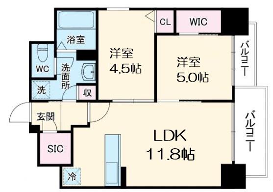 ルフォンプログレ新町(2LDK/5階)の間取り写真