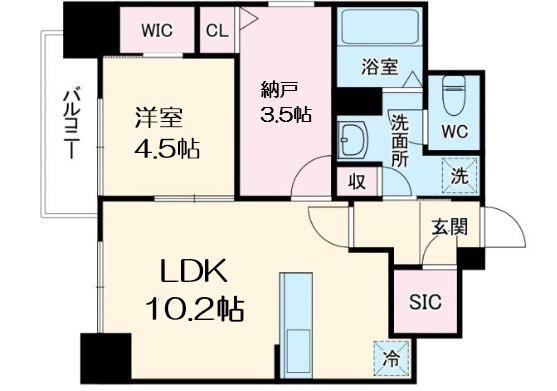 ルフォンプログレ新町(1SLDK/13階)の間取り写真
