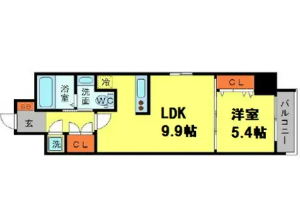 アーデン京町堀イースト(1LDK/2階)の間取り写真