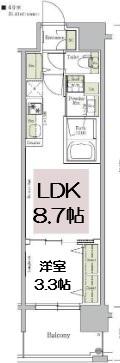 アーバネックス心斎橋イースト(1LDK/3階)の間取り写真