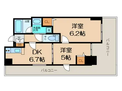 エステムプラザ心斎橋Ⅱノール・ロジェ(2DK/14階)の間取り写真