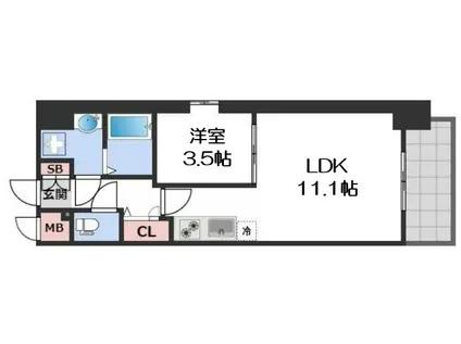 プレサンス堺筋本町エグゼブラン(1LDK/14階)の間取り写真