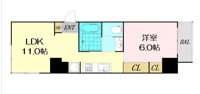 CITY SPIRE日本橋高津(1LDK/11階)の間取り写真